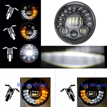 7 hüvelykes Harley-stílusú LED fényszóró, Caterpillar modell, két színű sárga-fehér, magas és alacsony fénysugárhoz, motorkerékpárokhoz és terepjárókhoz