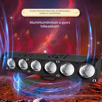 6-lencsés motorkerékpár LED reflektor, 40W, 12-80V, alumíniumötvözet ház, fedéllel, Modell G11