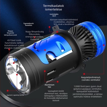 LED autó lámpa modul M01Y lencsével, H4 egyenes fénynyaláb, 8000lm, 80W, 12V, IP68