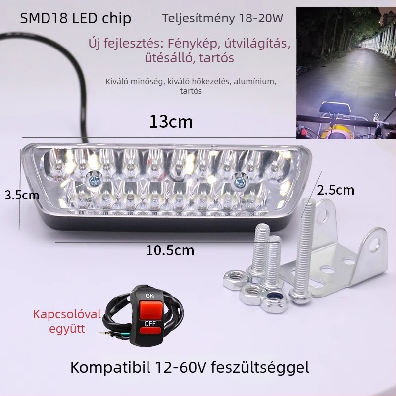 LED fényszóró elektromos járművekhez külső felszereléssel, 12–72V, háromkerekű járművekhez, lencsével