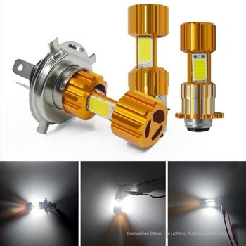 Motorkerékpár COB LED első lámpa, háromoldalú fény; kompatibilis H4 és H6 (egyszeres/dupla csatlakozás); bemenet 12V (12–80V univerzális opció); IP65; alumínium ház; akár 5000 lm, 8W