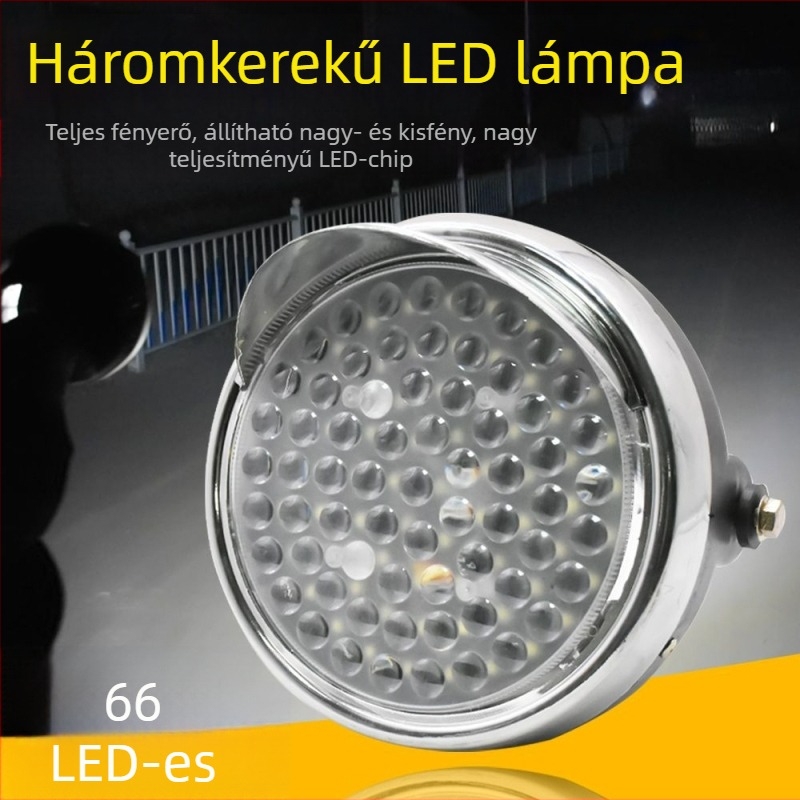 Elülső kerek LED fényszóró triciklidekhez és motorkerékpárokhoz, univerzális 12-80V, 60W, 2500 lm, 66 LED
