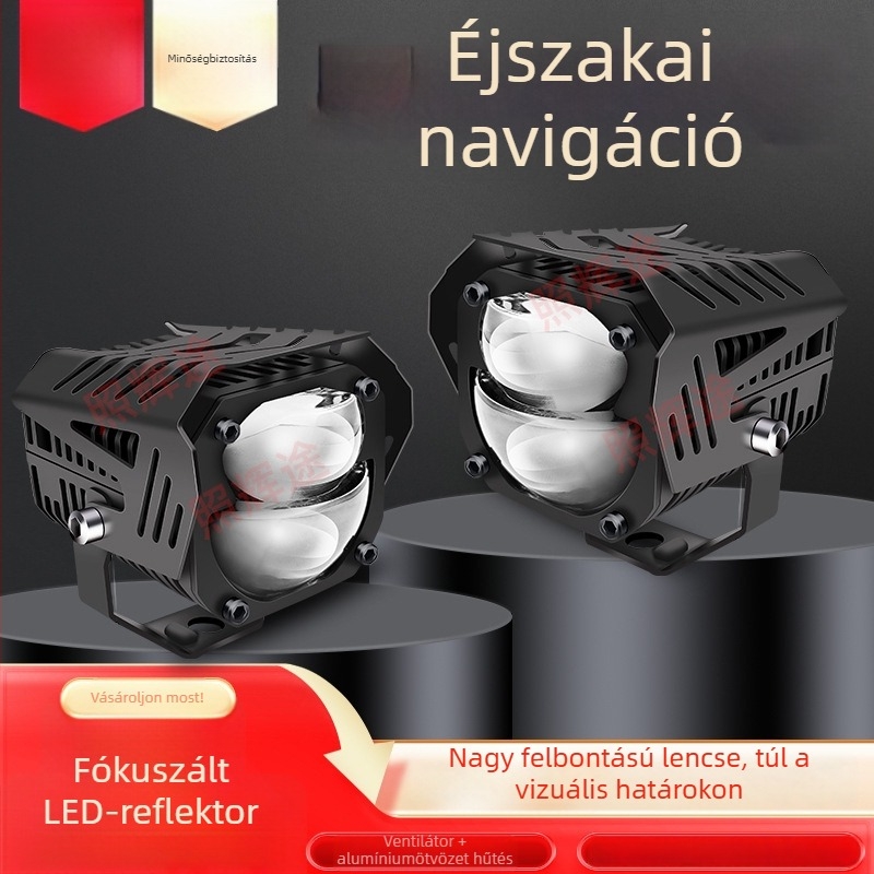 Motorkerékpár LED spotlámpa lencsével és kupakkal, 550W, 12-60V, alumíniumötvözet + PC, vízálló