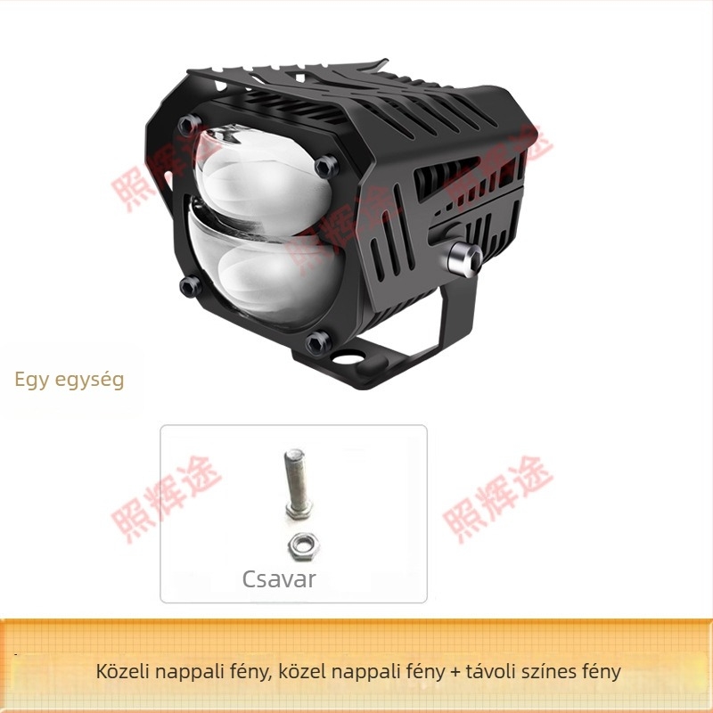 Motorkerékpár LED spotlámpa lencsével és kupakkal, 550W, 12-60V, alumíniumötvözet + PC, vízálló