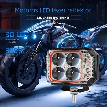 Háromoldalú négylevelű lóhere LED motorkerékpár-fényszóró, 12V, IP67, alumínium ház, 3570 LED