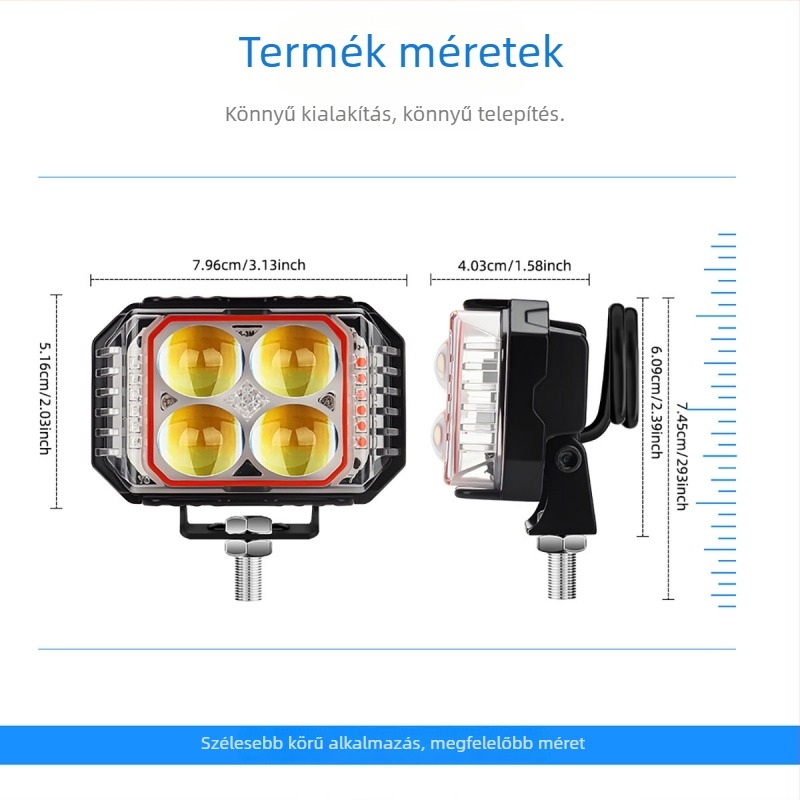 Háromoldalú négylevelű lóhere LED motorkerékpár-fényszóró, 12V, IP67, alumínium ház, 3570 LED
