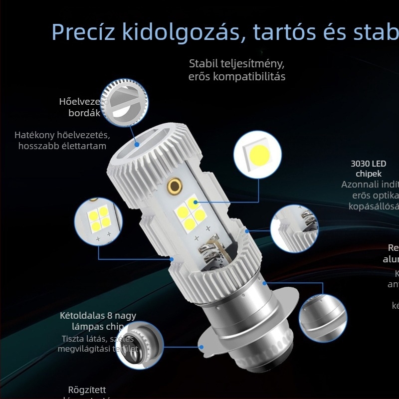 Motorkerékpár LED fényszóró kettős oldalú LED-del, beépített nagy fényerősségű LED 3030 dióda