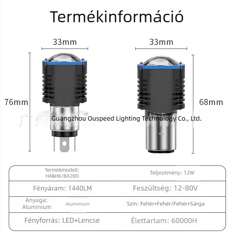Motorkerékpár LED fényszóró H4/H6/BA20D, 12W, nagy fényerő