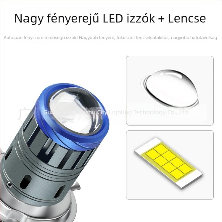 Motorkerékpár LED fényszóró lencsével, H4/H6, integrált magas és alacsony fény