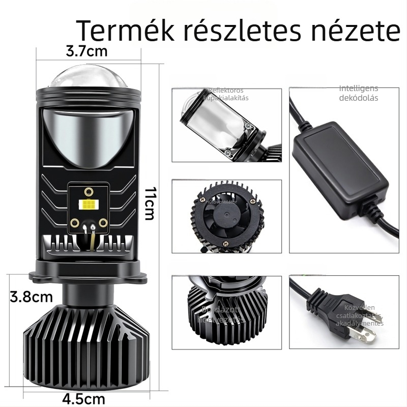 H4 LED fényszóró kis lencsével, bal oldali kormányzáshoz, alumínium ház, IP68, 6000K, autók és motorkerékpárok számára