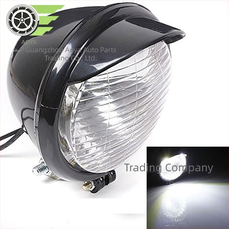 Motorkerékpár LED fényszóró – nagy retro előre világító lámpa sapka-stílus burkolattal; műanyag, 12V, 12W