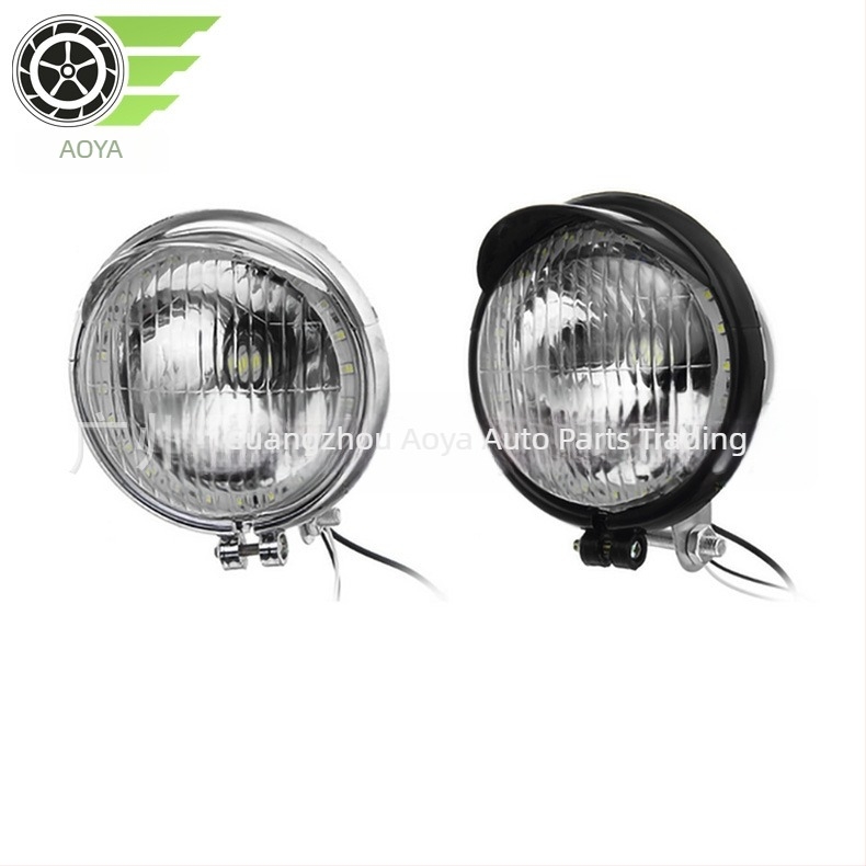 Motorkerékpár LED fényszóró – nagy retro előre világító lámpa sapka-stílus burkolattal; műanyag, 12V, 12W