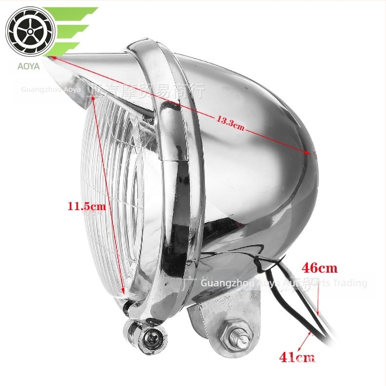 Motorkerékpár LED fényszóró – nagy retro előre világító lámpa sapka-stílus burkolattal; műanyag, 12V, 12W