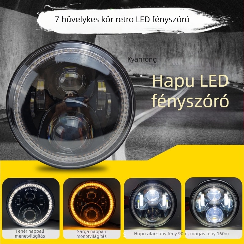 Wrangler LED fényszóró-összeállítás - retro kör alakú dizájn, HAJN modell, teljesítmény 60-300, nem roncsoló telepítés