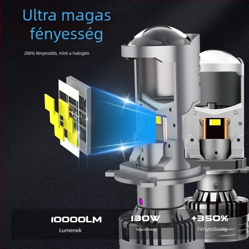 H4 LED autólámpa kettős lencsével, modell T90, 6000 lm, 12-24 V, IP68