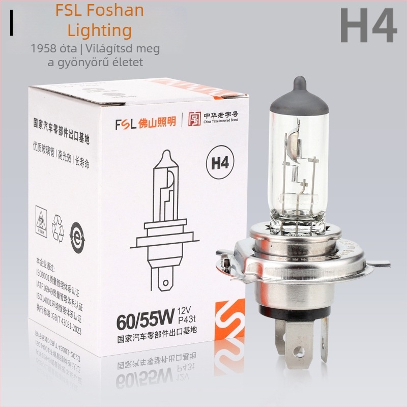 Foshan Lighting H4 integrált távoli- és közelfény halogén izzó, 12V autó és motorkerékpár, 24V teherautó, 100W