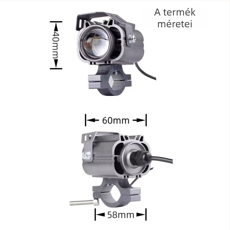 Motorkerékpár LED spotlámpa fókuszlencsével elektromos járművekhez, 12–85 V, 6800 lm, 35 W, alumínium