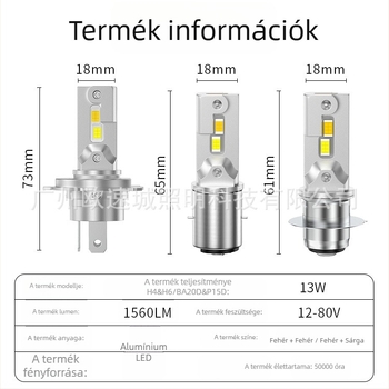 Motorkerékpár LED első lámpa, kompatibil H4/H6, integrált magas/alsó fénycsóva, 12-80V bemenet, 1560 lm, alumínium ház