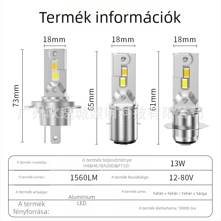 Motorkerékpár LED első lámpa, kompatibil H4/H6, integrált magas/alsó fénycsóva, 12-80V bemenet, 1560 lm, alumínium ház