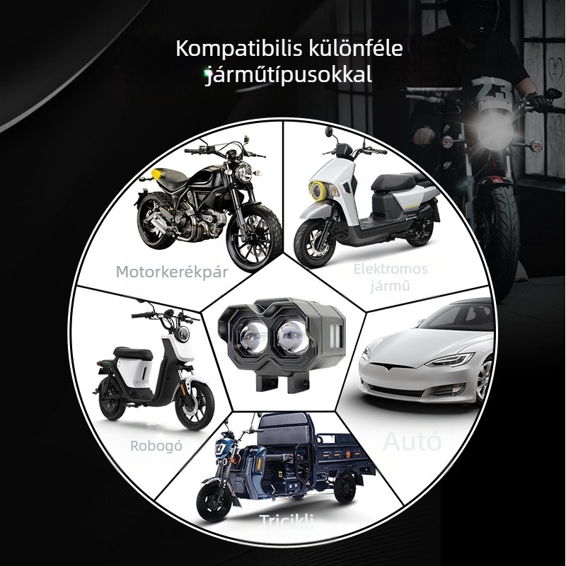 Univerzális LED motorkerékpár spotlámpa – külső, ultra‑fényes Evil Eye stílusú fényszóró, integrált magas- és közelfényével elektromos járművekhez