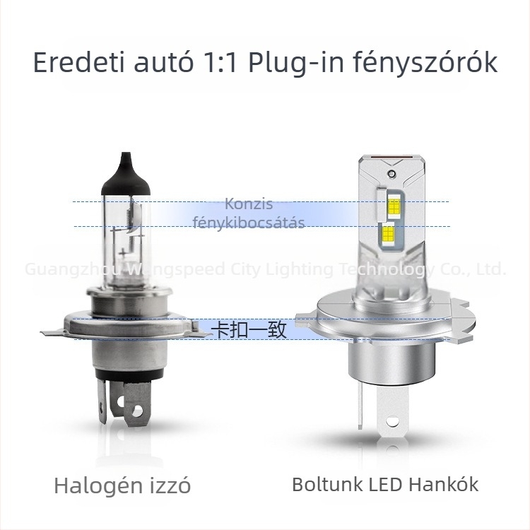 Beépített H4 LED fényszóró autókhoz és motorkerékpárokhoz, modell W02-H4, 13W, 12V, 4000 lm, élettartam 50 000 óra