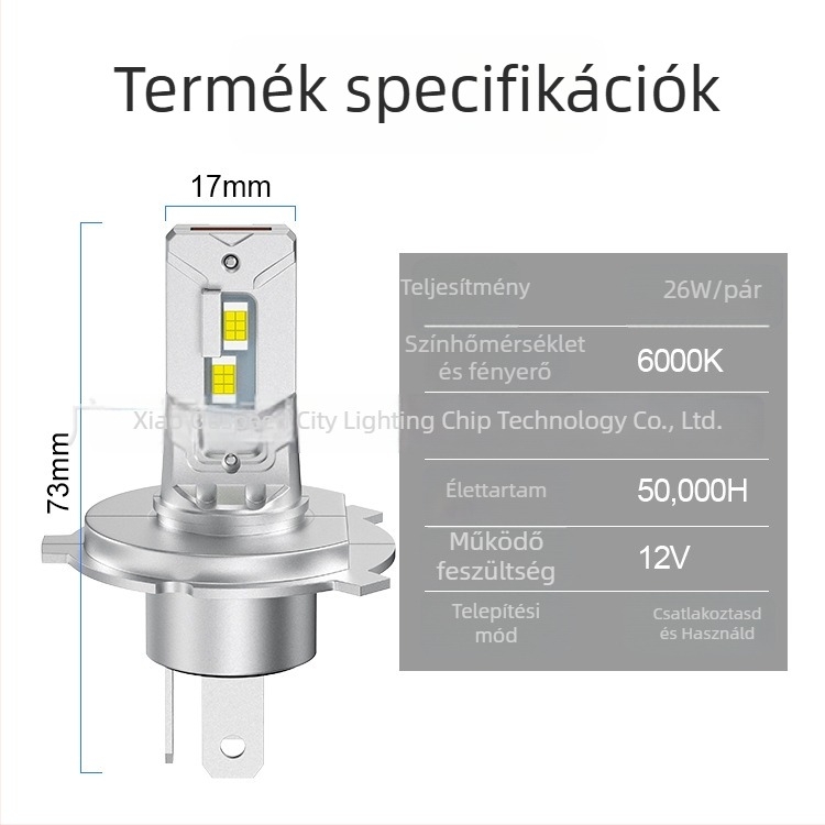 Beépített H4 LED fényszóró autókhoz és motorkerékpárokhoz, modell W02-H4, 13W, 12V, 4000 lm, élettartam 50 000 óra