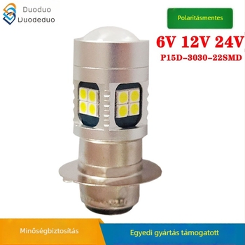 Motorkerékpár LED fényszóró P15D-25-1 (H6M), 22 SMD, 6-24V széles feszültségtartomány, 15W, alumínium ház, élettartam 50 000 óra