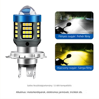 Gépjármű és motorkerékpár elülső fényszórók, H4/H6, alumínium LED, lencse, 12-80V, 2500 lm