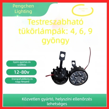 Tükör LED világítás 4/6/9 LED-del, ultranagy fényerősségű főfény elektromos járművekhez, kiegészítő fény, alumínium ház