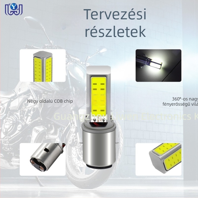 Motorkerékpár LED fényszóró BA20D COB, négyoldalas, magas/alsó fény, 800LM, 9–60V, alumínium ház