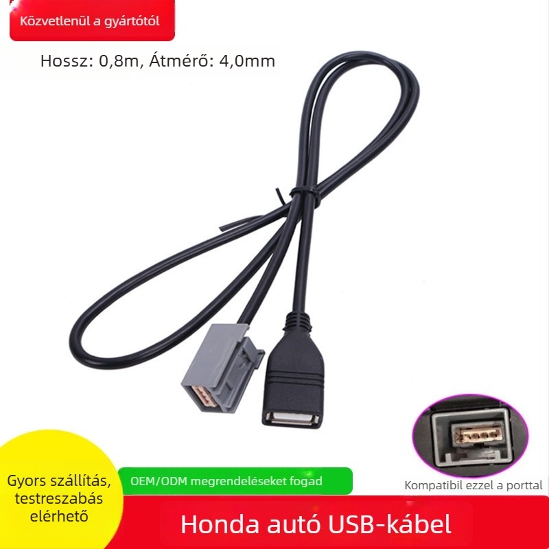 Honda USB autókábel; kompatibil a nyolcadik generációs Odyssey, Crosstour, Inspire és Accord fejegységéhez; MP3 lejátszás támogatott