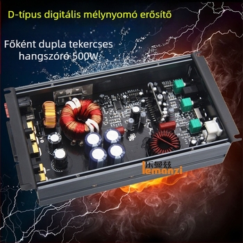 Class D nagy teljesítményű autós passzív subwoofer erősítő, egycsatornás digitális, kettős hangtekercses, 500W