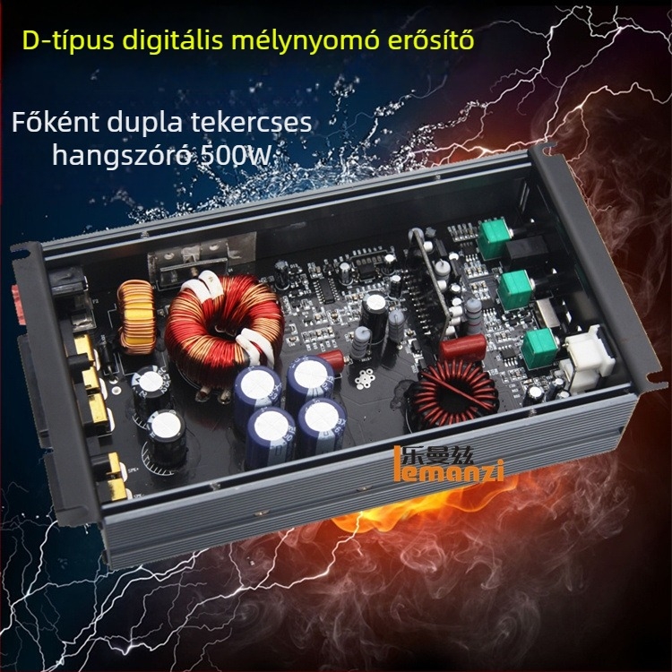 Class D nagy teljesítményű autós passzív subwoofer erősítő, egycsatornás digitális, kettős hangtekercses, 500W