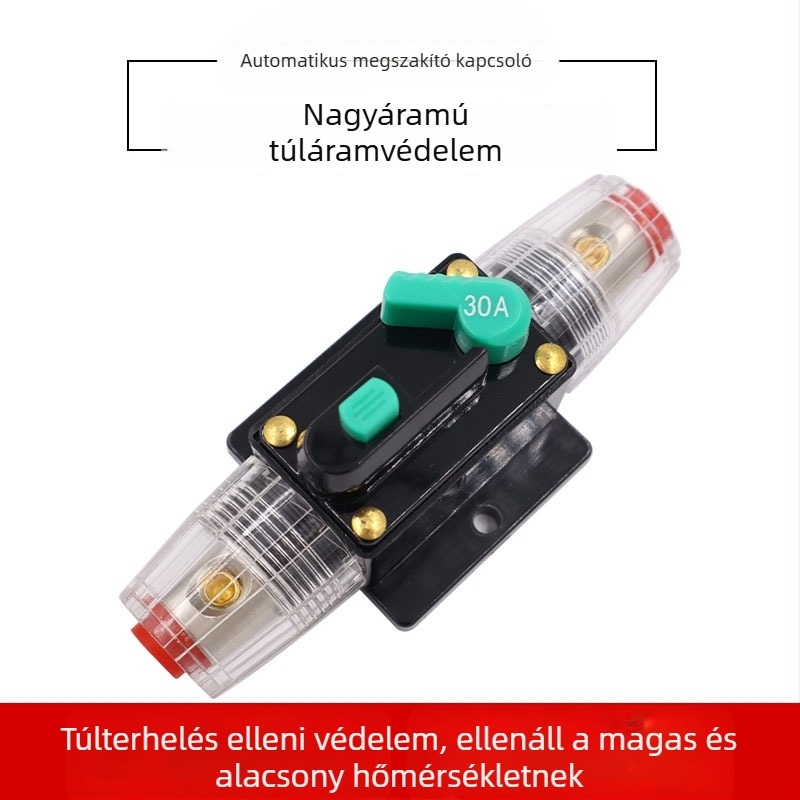 Autó- és jacht audio rendszeréhez készült automata biztosítéktartó és kapcsoló, 10A/15A/20A/30A nominális árammal