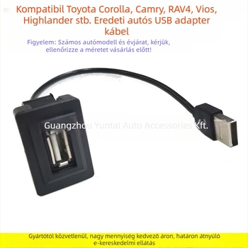Autós USB-kábel-adapter aljzat – Modell U-01, Toyota Vios, Camry, Levin, RAV4 és Corolla modelljeihez – Műanyag ház, tömeg 0.3, hang módosítás