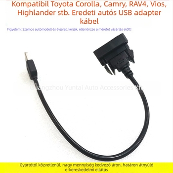 Autós USB-kábel-adapter aljzat – Modell U-01, Toyota Vios, Camry, Levin, RAV4 és Corolla modelljeihez – Műanyag ház, tömeg 0.3, hang módosítás