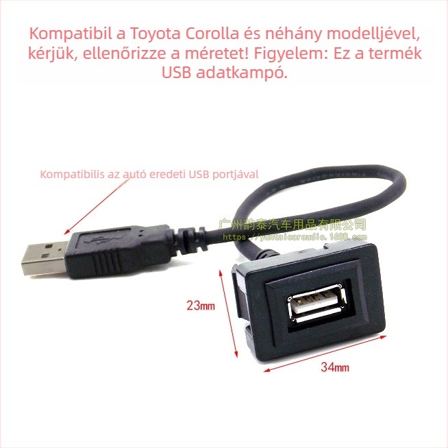Autós USB-kábel-adapter aljzat – Modell U-01, Toyota Vios, Camry, Levin, RAV4 és Corolla modelljeihez – Műanyag ház, tömeg 0.3, hang módosítás