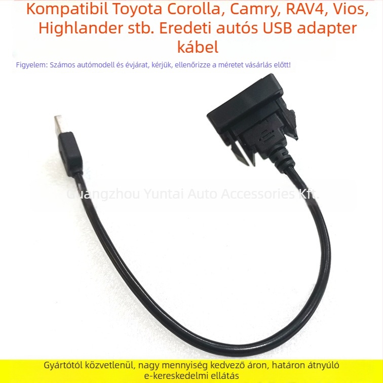 Autós USB-kábel-adapter aljzat – Modell U-01, Toyota Vios, Camry, Levin, RAV4 és Corolla modelljeihez – Műanyag ház, tömeg 0.3, hang módosítás