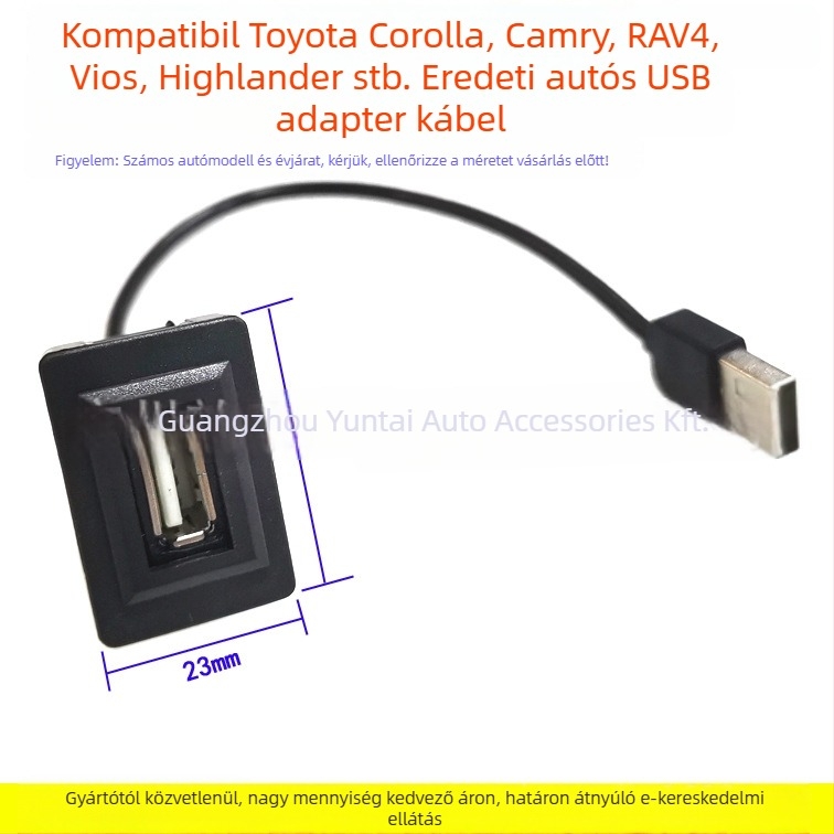 Autós USB-kábel-adapter aljzat – Modell U-01, Toyota Vios, Camry, Levin, RAV4 és Corolla modelljeihez – Műanyag ház, tömeg 0.3, hang módosítás