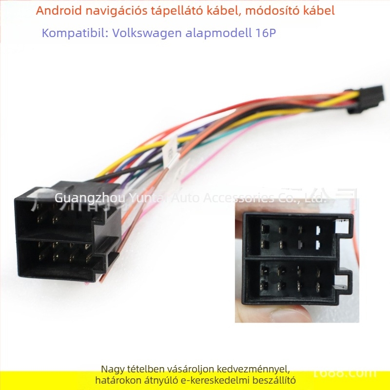 VW Android navigációs tápegység-vezeték, 16P csatlakozó, ónnal bevont réz, tömeg 0.05 kg, modell VW-015, Evoresn/Yisen