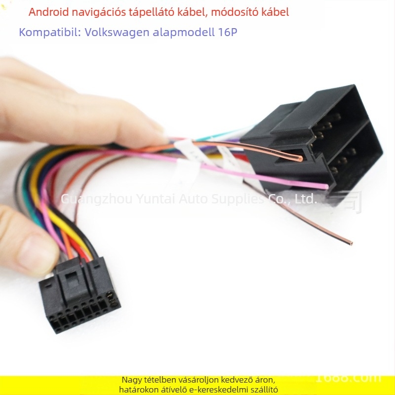VW Android navigációs tápegység-vezeték, 16P csatlakozó, ónnal bevont réz, tömeg 0.05 kg, modell VW-015, Evoresn/Yisen