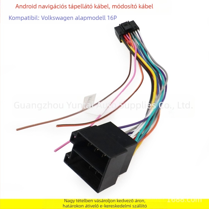 VW Android navigációs tápegység-vezeték, 16P csatlakozó, ónnal bevont réz, tömeg 0.05 kg, modell VW-015, Evoresn/Yisen