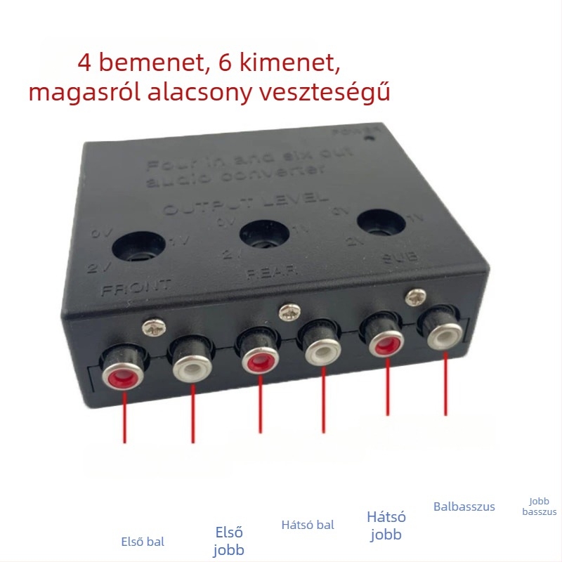 Autóhifi konverter: 4 bemenet, 6 kimenet, magas szintről alacsony szintre konvertáló, 12V, modell H4-6L