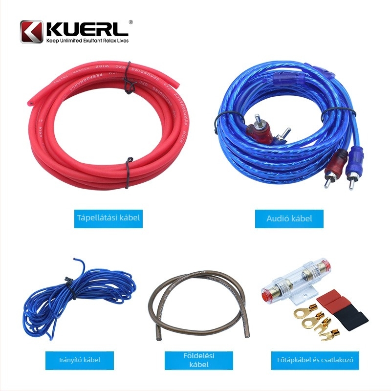 Autóhifi tápkábel, 8AWG rézbevonat alumínium, 12-24V, 800-1200W, Modell K-X9 8GA