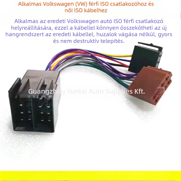 VW-004 Evoresn/Yisen ISO audio módosító kábel, ónbevonatú réz, Volkswagen-kompatibilis, ISO adapter a régi és új csatlakozásokhoz