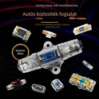 Autóhifi kiegészítő: 60A inline biztosítótartó autóházhoz, réz vezető, tömeg 0,2 kg, rövidzárlat elleni védelem