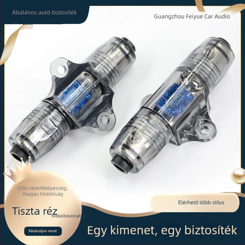 Autóhifi kiegészítő: 60A inline biztosítótartó autóházhoz, réz vezető, tömeg 0,2 kg, rövidzárlat elleni védelem