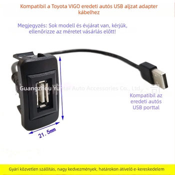 Toyota VIGO USB interfész bővítő kábel – réz vezető, Evoresn/Yisen, audio kiegészítő
