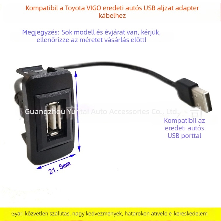 Toyota VIGO USB interfész bővítő kábel – réz vezető, Evoresn/Yisen, audio kiegészítő