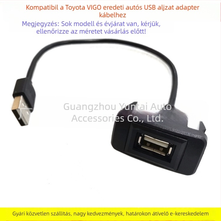 Toyota VIGO USB interfész bővítő kábel – réz vezető, Evoresn/Yisen, audio kiegészítő